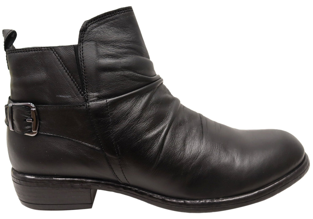 Ruched Leather Ankle Boots