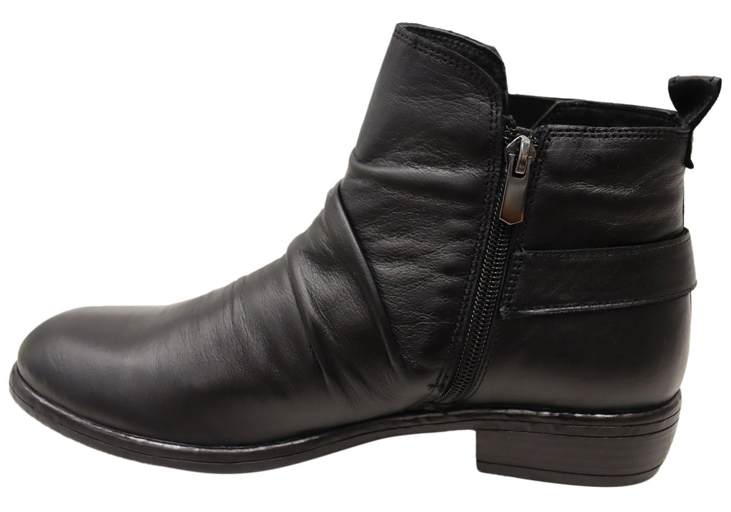 Ruched Leather Ankle Boots