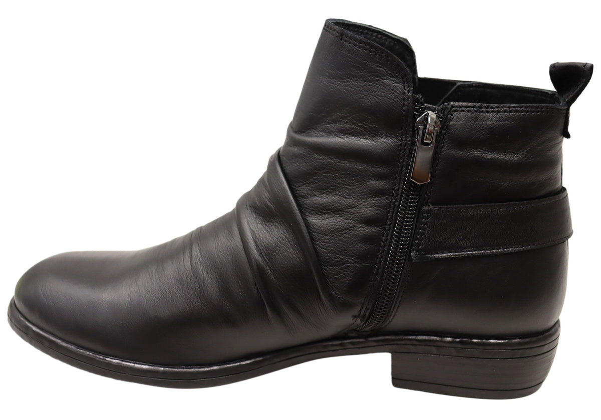 Ruched Leather Ankle Boots