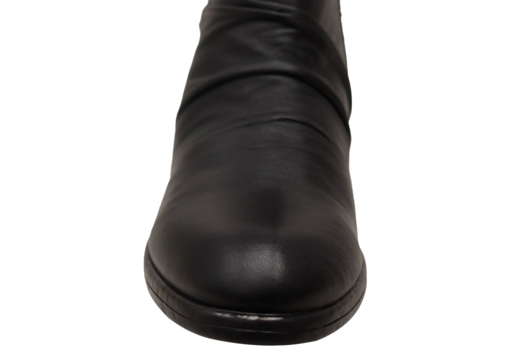 Ruched Leather Ankle Boots