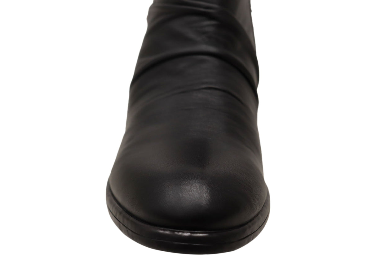 Ruched Leather Ankle Boots