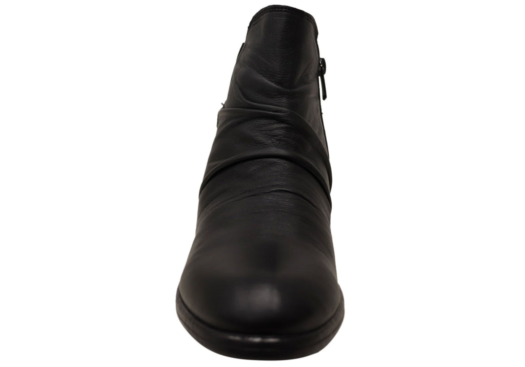 Ruched Leather Ankle Boots