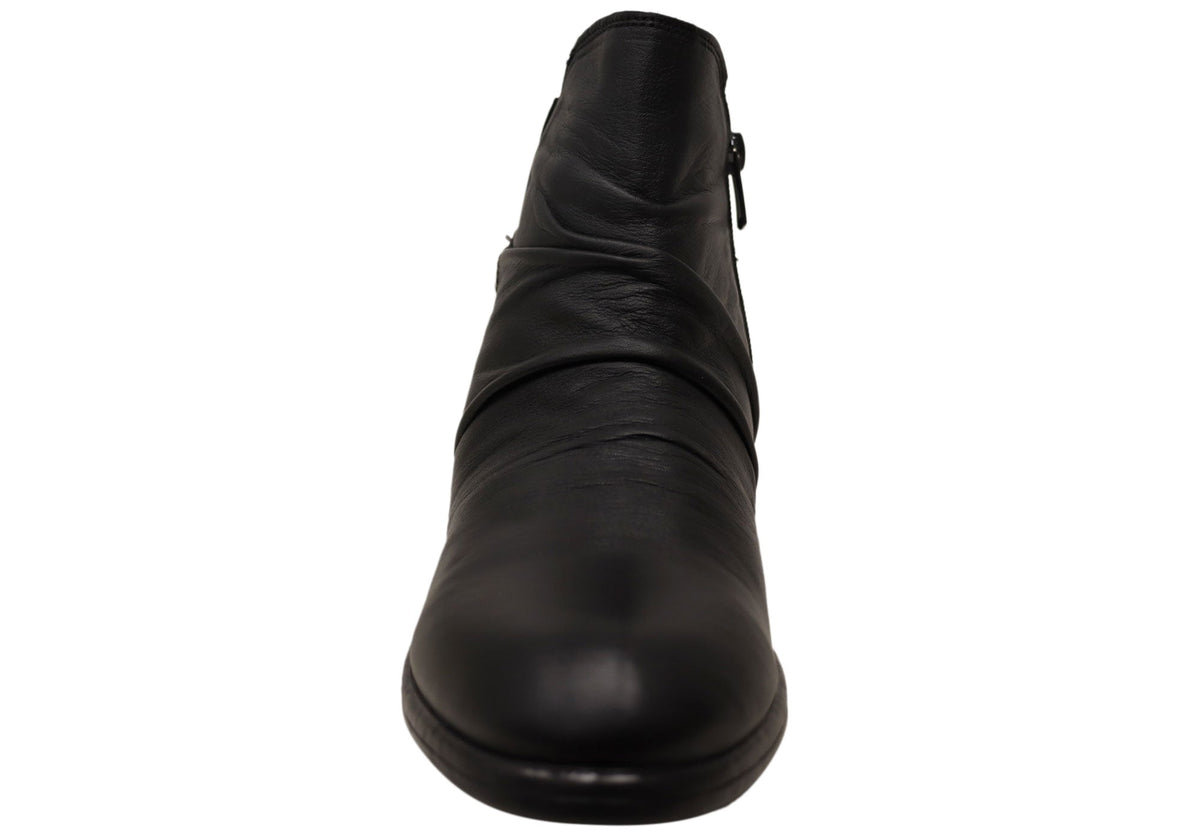 Ruched Leather Ankle Boots