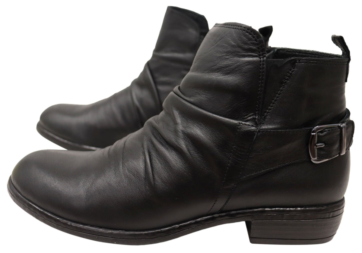 Ruched Leather Ankle Boots