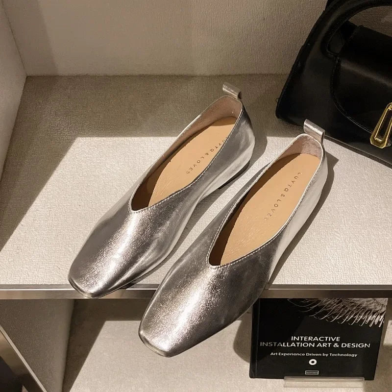Lina Square Toe Loafers – Women’s Vegan Leather Slip-On Flats