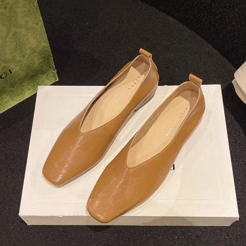 Lina Square Toe Loafers – Women’s Vegan Leather Slip-On Flats