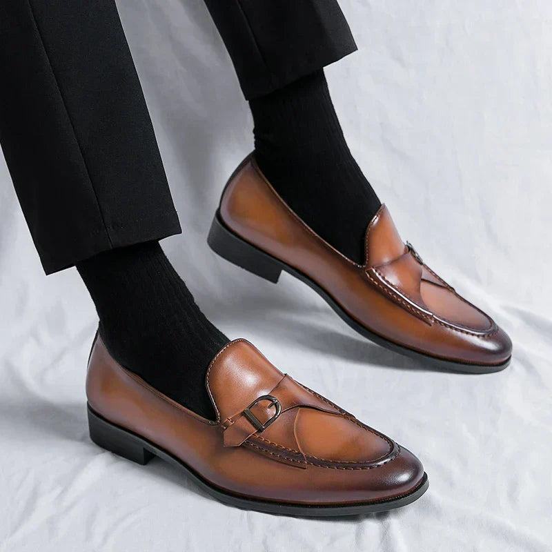 Alessandro Orthopedic Monk Loafers – Men’s Genuine Leather Dress Shoes