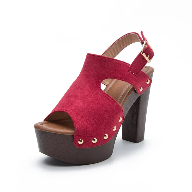 Valentina Suede Platform Sandals – Women’s Rivet Cutout Heels